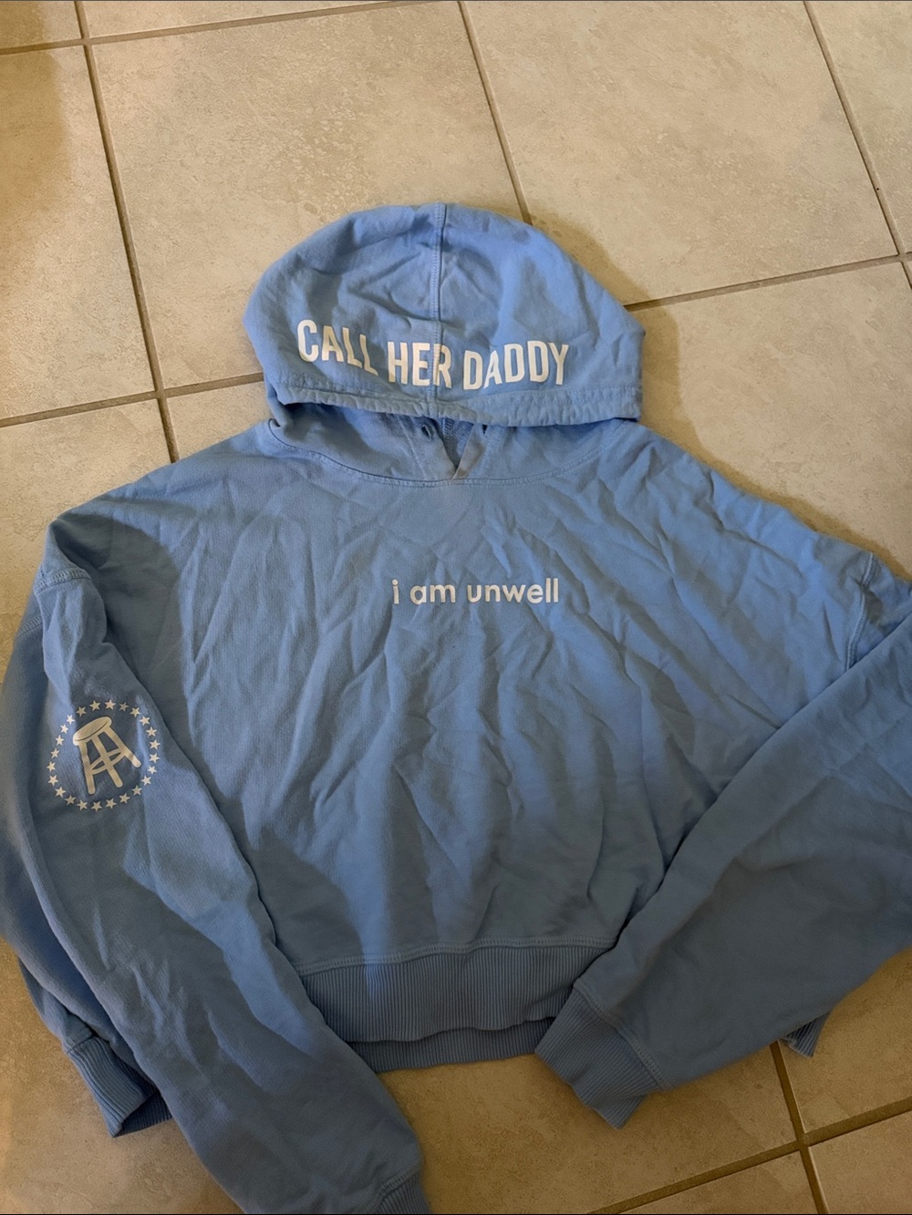 Cropped Barstool 'i am unwell' Light Blue Hoodie